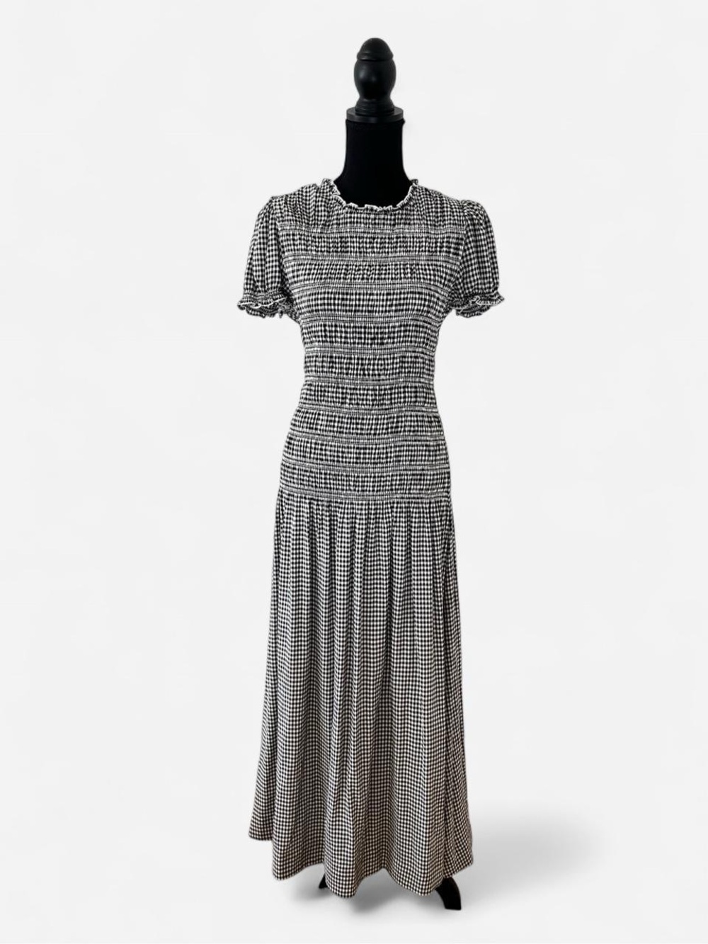 Reformation Kiria Puff Sleeve Maxi Dress Gingham Navy White Cottage Prairie 12